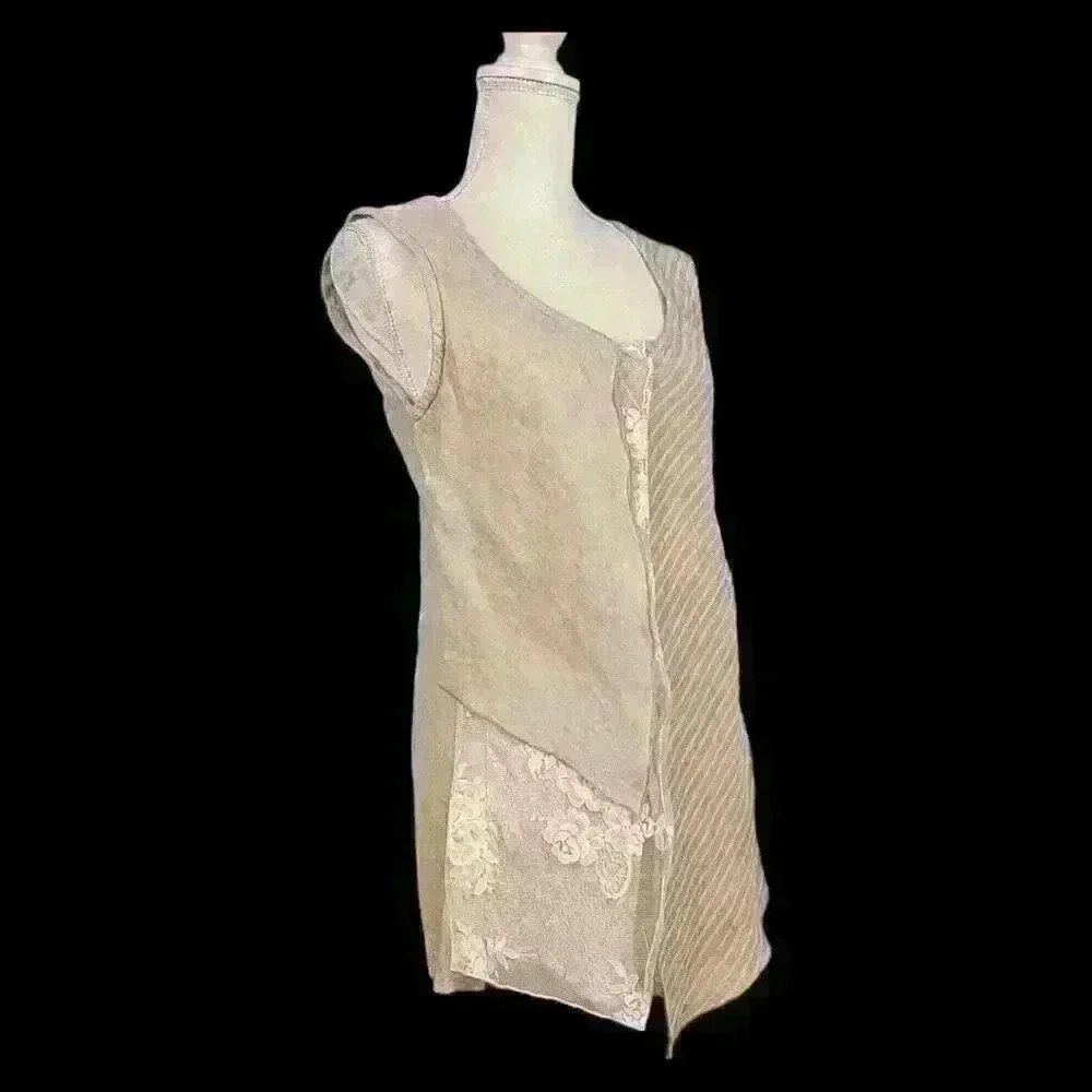 MARILIU MODA Woman's BEIGE/NUDE Shirt TUNIC Multi Layer Texture ITALY size Med - Picture 3 of 10